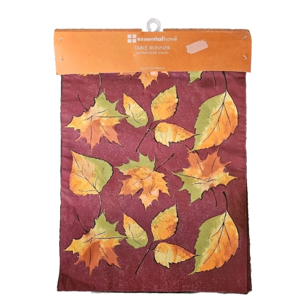 Vtg KMART Table Runner Watercolor Leaves Essential Home 72" Autumn NOS Decor